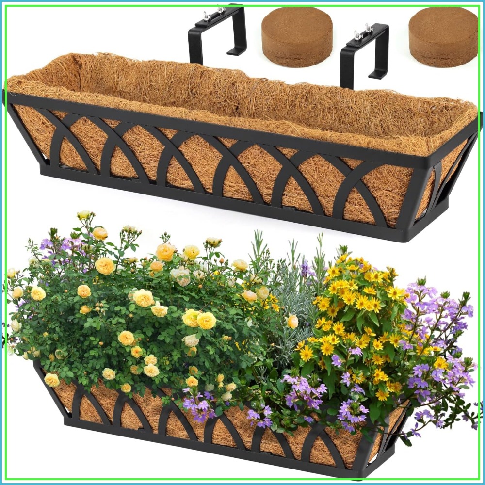 Hanging Planter Basket - Window Box Railing, 24 Inch Black