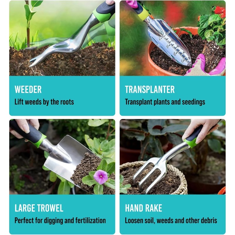 9 Pcs Ergonomic Garden Tool Se - Gardening Tools Bag avaliação e preço