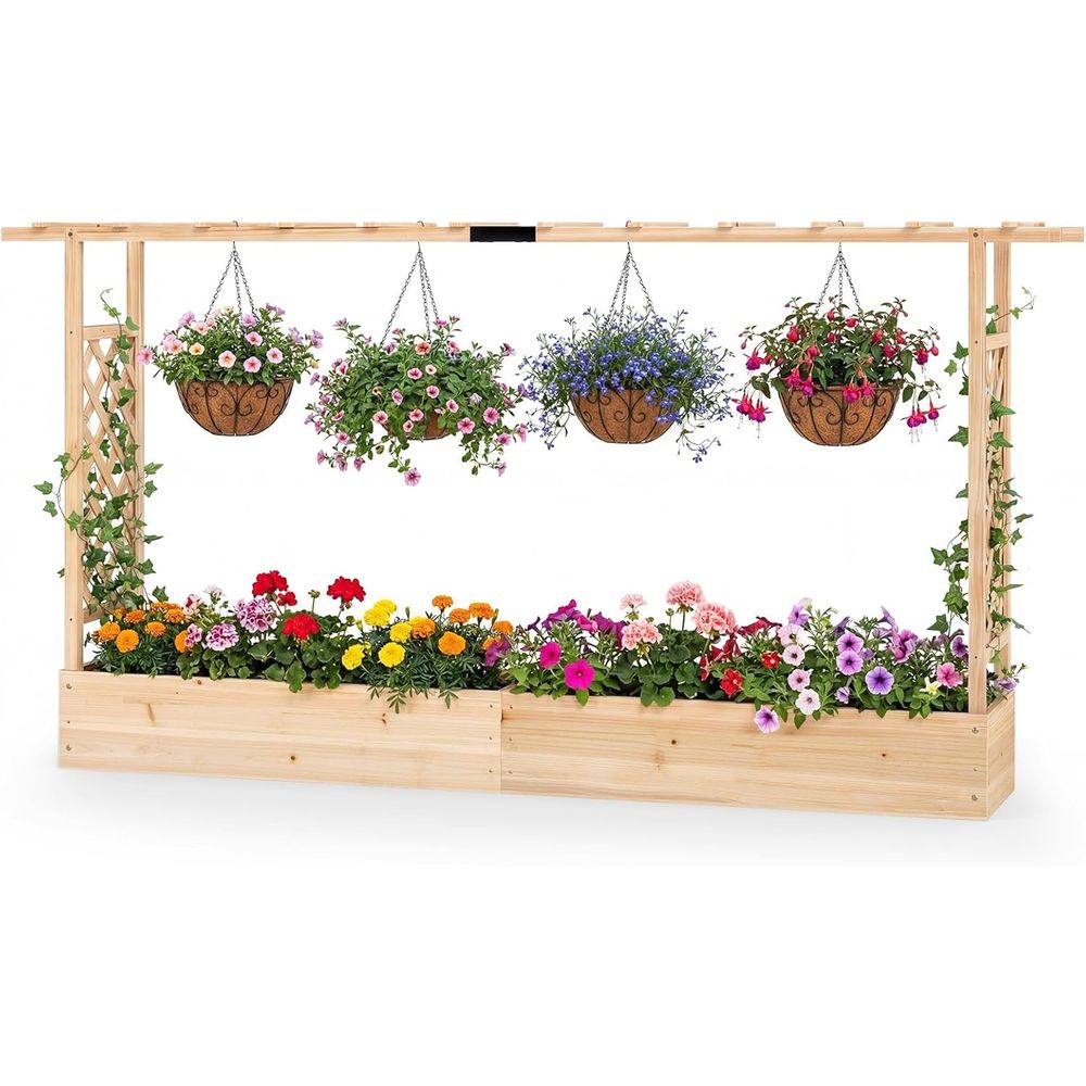 45 Tall Wooden Elevated Garden - Hanging Planter Basket avaliação e preço