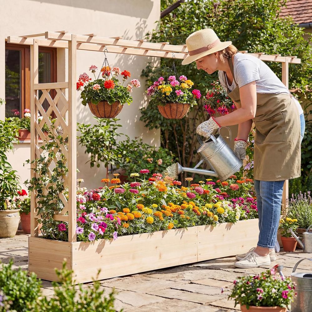 45 Tall Wooden Elevated Garden - Hanging Planter Basket avaliação e preço
