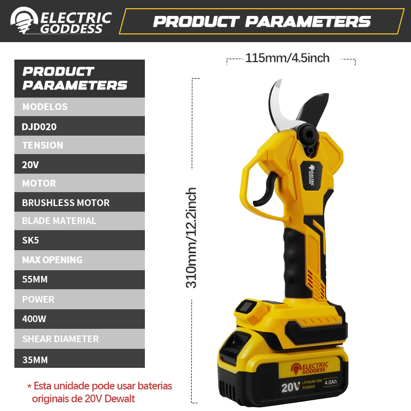 Brushless 55mm Electric Prunin - Pruning Shears avaliação e preço